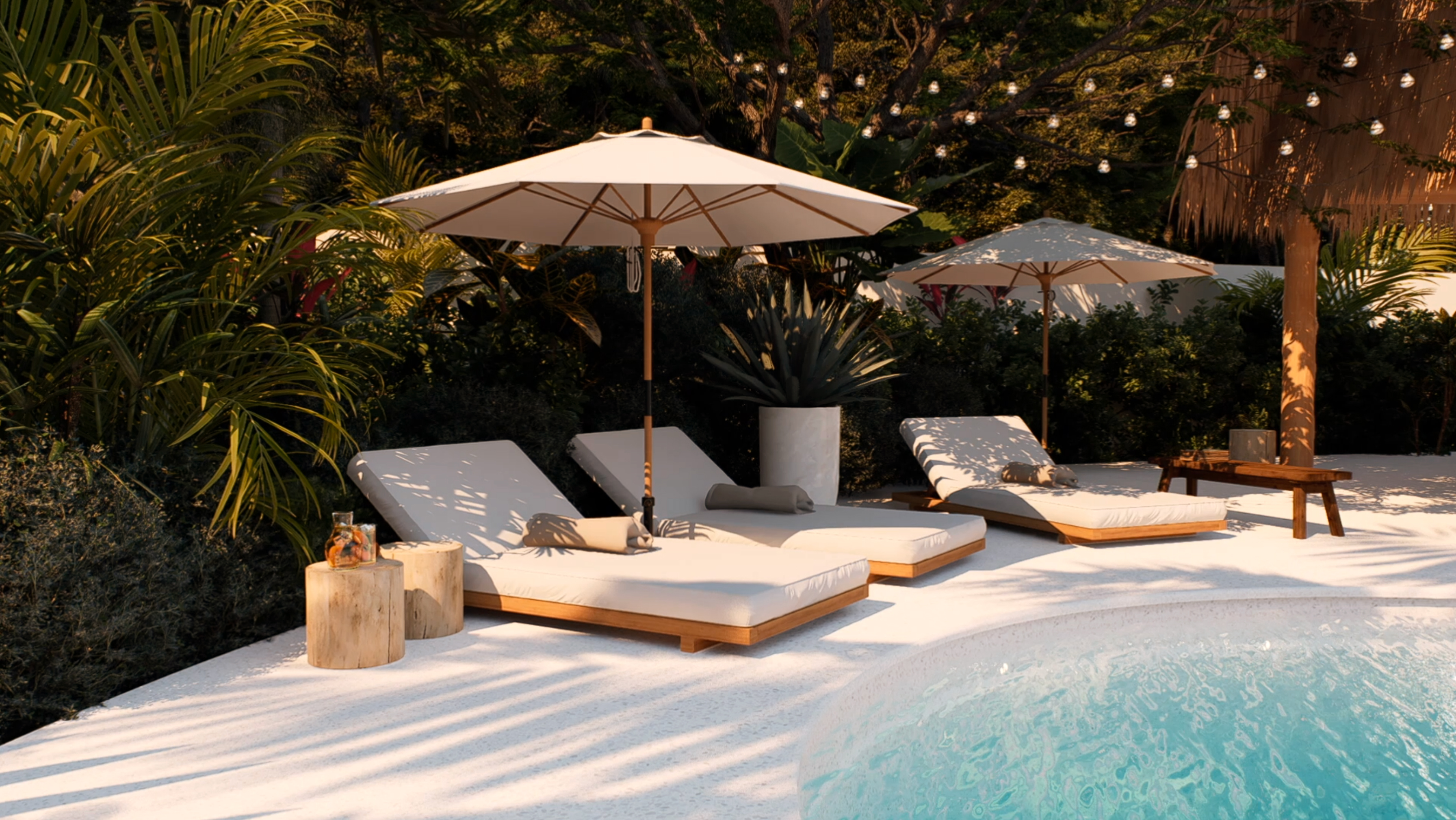 Starlit reflection<br>by the pool